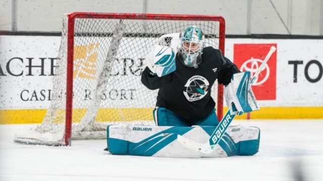 San Jose Sharks goaltender Yaroslav Askarov. (@SanJoseSharks/X)