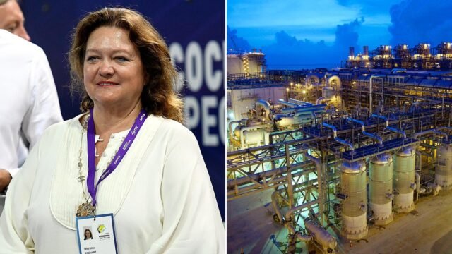 GINA RINEHART: ¡Taladra, cariño, taladra! Tenemos mucho gas natural en Australia. Si decidimos no utilizar nuestros vastos depósitos de carbón, pongamos en funcionamiento todo el suministro de gas que podamos.
