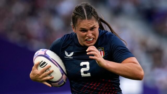 United States forward Ilona Maher carries the ball during the women