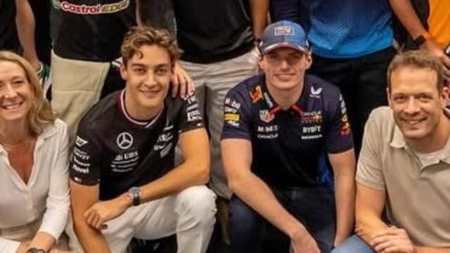 ¡El mejor de los enemigos! Max Verstappen y George Russell posan uno al lado del otro en una incómoda instantánea de la Clase 2024, después de que la estrella de Mercedes acusara al campeón mundial de 'intimidar' a otros pilotos antes del Gran Premio de Abu Dabi.
